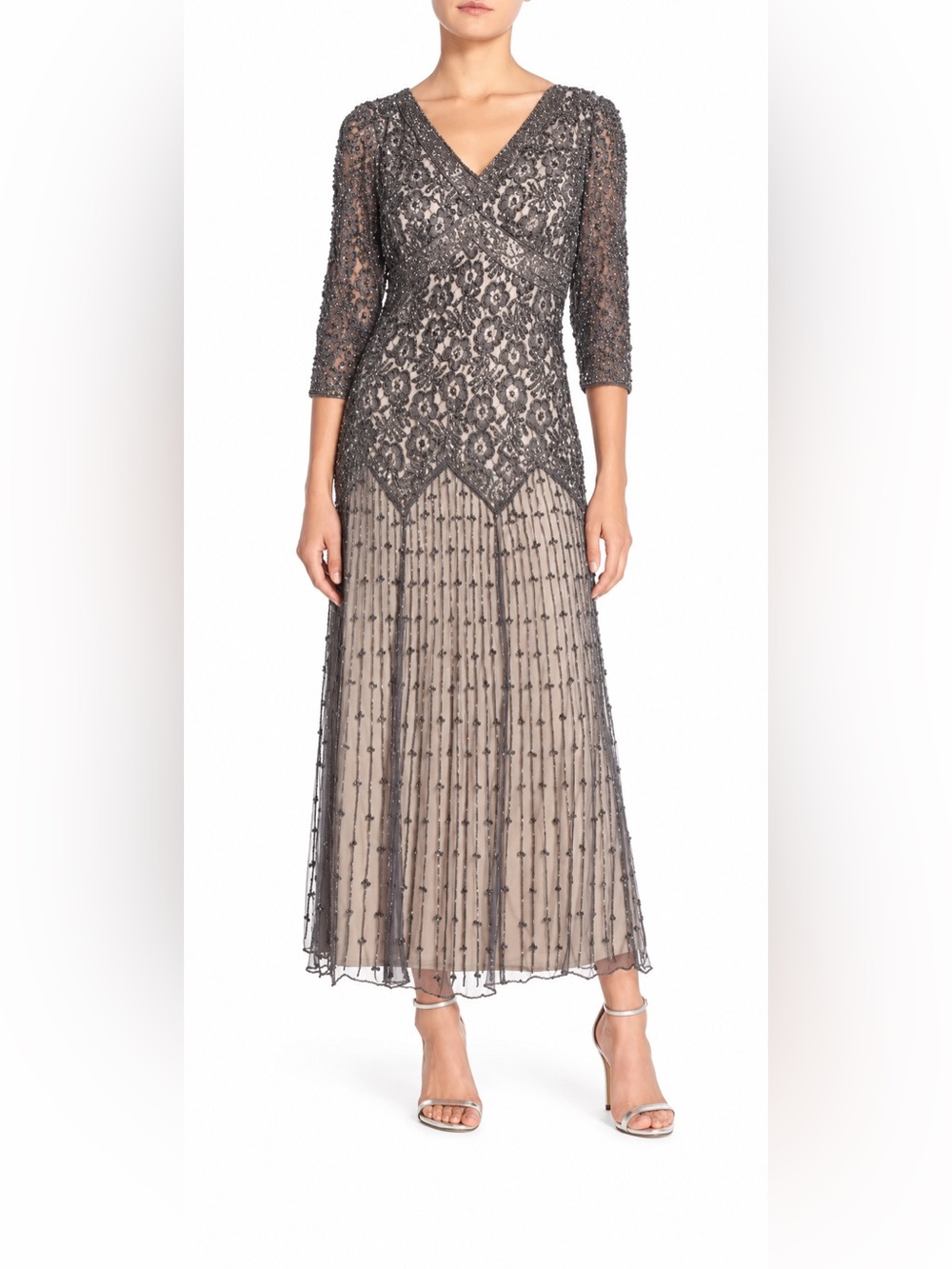 Pisarro Nights Gray Beaded Formal Gown 10P